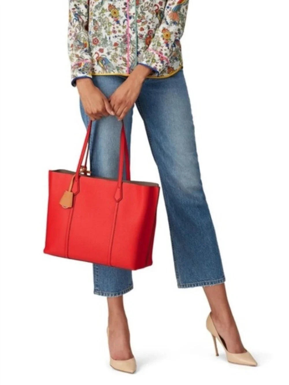 Tory Burch Perry Triple-Compartment Tote in Brilliant Red